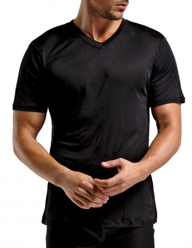 Zijden T-Shirt V-Hals inSilk Silkbasics Zwart